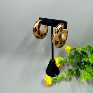 Leopard Print Gand Made Wooden Hoop Earrings